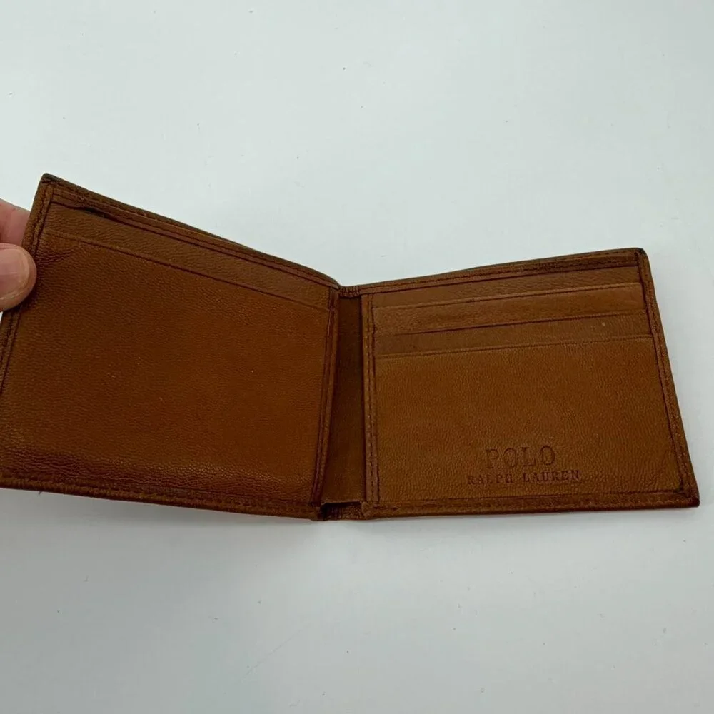 Polo Ralph Lauren Men’s Brown Leather Bifold Wallet Classic Logo